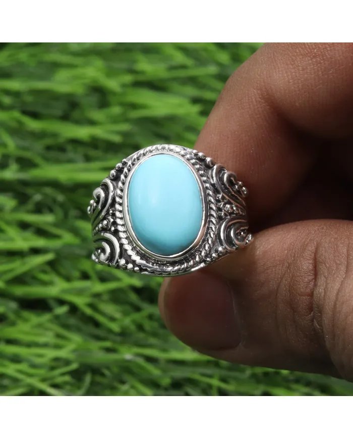 Arizona Turquoise Men's Ring - 925 Sterling Silver Handmade Statement Ring