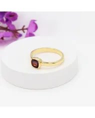 Natural Garnet Ring - Sterling Silver with Gold Plated Ring Handmade Ring Cushion Shape Dainty Ring