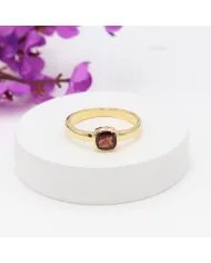 Natural Garnet Ring - Sterling Silver with Gold Plated Ring Handmade Ring Cushion Shape Dainty Ring