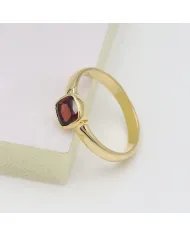 Natural Garnet Ring - Sterling Silver with Gold Plated Ring Handmade Ring Cushion Shape Dainty Ring