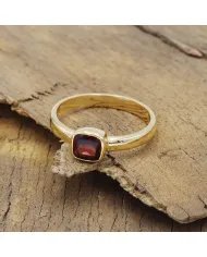 Natural Garnet Ring - Sterling Silver with Gold Plated Ring Handmade Ring Cushion Shape Dainty Ring