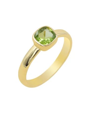 Natural Peridot Ring - Sterling Silver with Gold Plated Ring Handmade Ring Cushion Shape Dainty Ring
