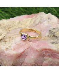 Natural Amethyst Ring - Sterling Silver with Gold Plated Ring Handmade Ring Cushion Shape Dainty Ring