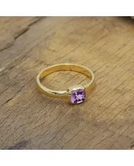 Natural Amethyst Ring - Sterling Silver with Gold Plated Ring Handmade Ring Cushion Shape Dainty Ring