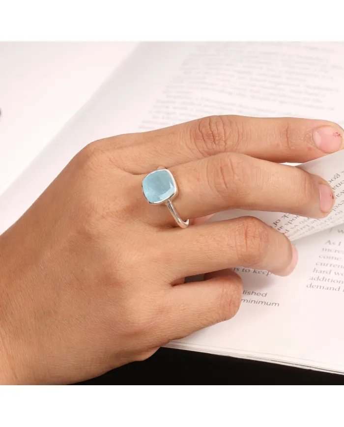 Aquamarine Gemstone Ring - 925 Sterling Silver Handmade Dainty Jewelry