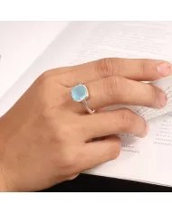 Aquamarine Gemstone Ring - 925 Sterling Silver Handmade Dainty Jewelry