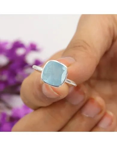 Aquamarine Gemstone Ring - 925 Sterling Silver Handmade Dainty Jewelry