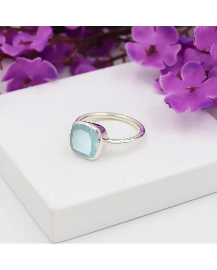 Aquamarine Gemstone Ring - 925 Sterling Silver Handmade Dainty Jewelry