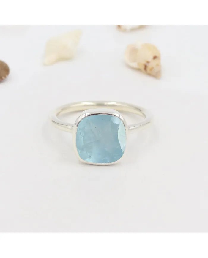 Aquamarine Gemstone Ring - 925 Sterling Silver Handmade Dainty Jewelry