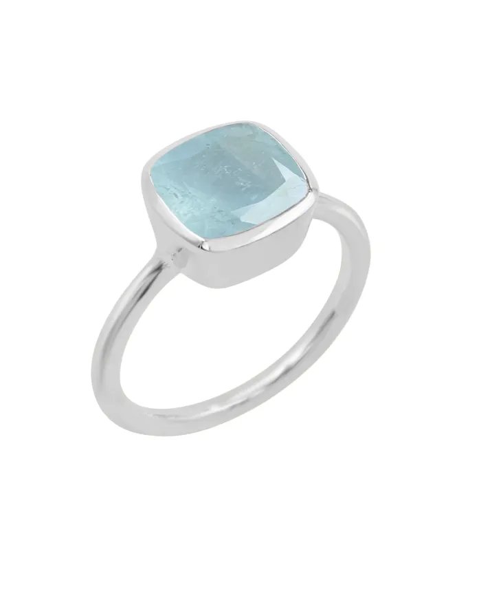 Aquamarine Gemstone Ring - 925 Sterling Silver Handmade Dainty Jewelry