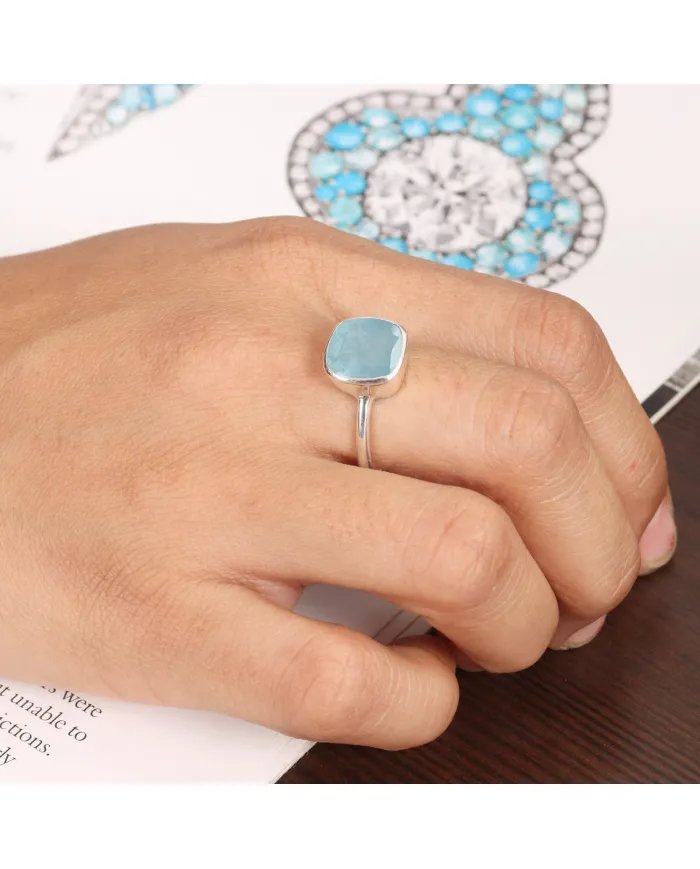 Aquamarine Gemstone Ring - 925 Sterling Silver Handmade Dainty Jewelry