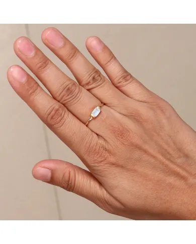 Moonstone Baguette Ring - Sterling Silver Gold Plated Minimalist Vintage Jewelry for Her