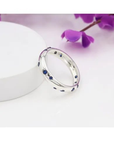 Cubic Zircon Tanzanite Sterling Silver Ring - Unique Handmade Dot Design Jewelry