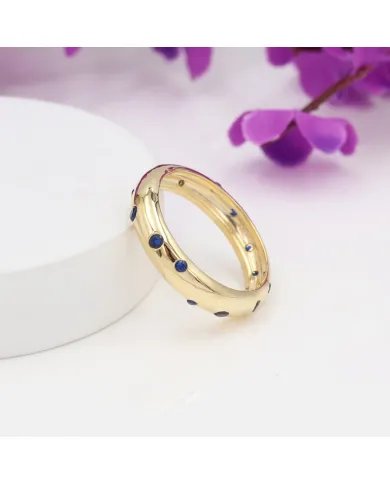 Cubic Zircon Tanzanite in Sterling Silver & Gold Plating - Handmade Dot Design Ring