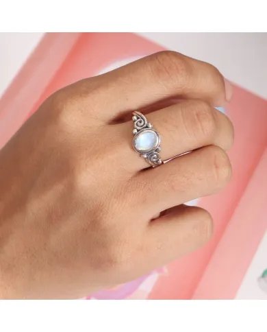 Rainbow Moonstone Statement Ring in Sterling Silver - Handmade Healing Gemstone for Women