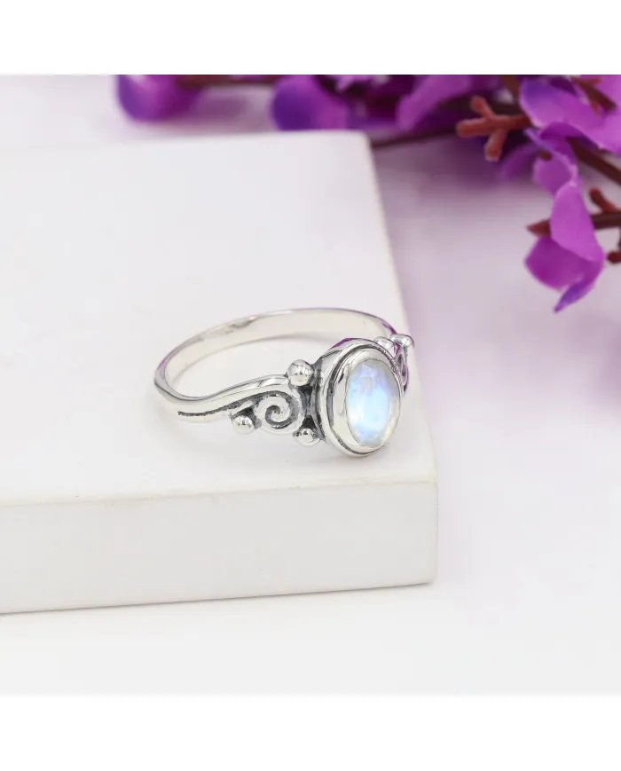 Rainbow Moonstone Statement Ring in Sterling Silver - Handmade Healing Gemstone for Women