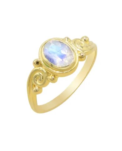 Handmade Rainbow Moonstone Ring - Gold Plated Sterling Silver Statement Gemstone Jewelry for Women