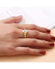 Handmade Rainbow Moonstone Ring - Gold Plated Sterling Silver Statement Gemstone Jewelry for Women