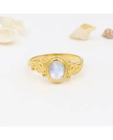 Handmade Rainbow Moonstone Ring - Gold Plated Sterling Silver Statement Gemstone Jewelry for Women