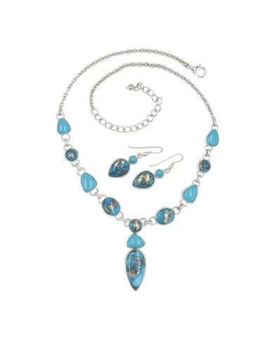 Arizona & Blue Copper Turquoise Necklace Set - 925 Silver Jewelry