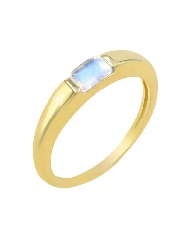 Moonstone Ring - Sterling Silver Gold Plated Band Ring Handmade Baguette Engagement Ring for Women