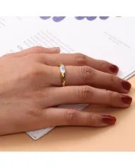 Moonstone Ring - Sterling Silver Gold Plated Band Ring Handmade Baguette Engagement Ring for Women