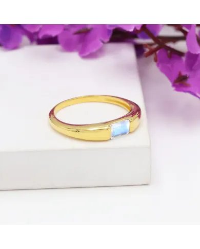 Moonstone Ring - Sterling Silver Gold Plated Band Ring Handmade Baguette Engagement Ring for Women