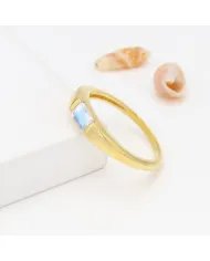 Moonstone Ring - Sterling Silver Gold Plated Band Ring Handmade Baguette Engagement Ring for Women