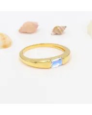 Moonstone Ring - Sterling Silver Gold Plated Band Ring Handmade Baguette Engagement Ring for Women
