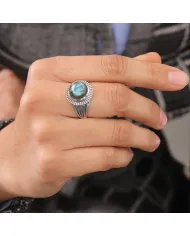 Labradorite Statement Ring - 925 Sterling Silver Vintage Boho Jewelry