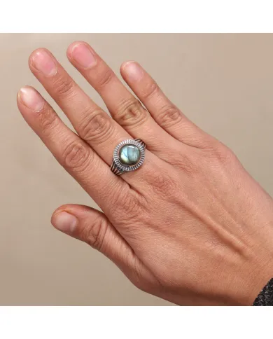 Labradorite Statement Ring - 925 Sterling Silver Vintage Boho Jewelry