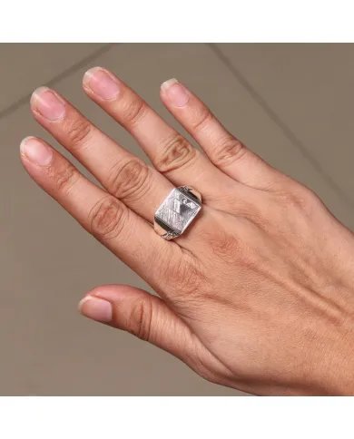 Natural Meteorite Ring - Sterling Silver Handmade Ring Unique Silver Jewelry