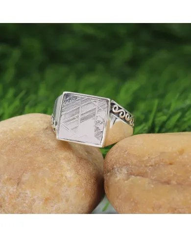 Natural Meteorite Ring - Sterling Silver Handmade Ring Unique Silver Jewelry