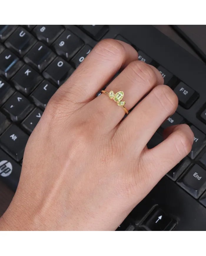 Natural Peridot Ring - Sterling Silver Gold Plated Handmade Aesthetic Ring