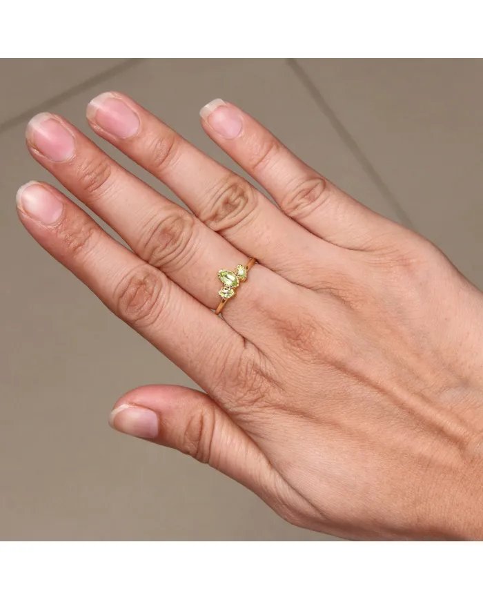 Natural Peridot Ring - Sterling Silver Gold Plated Handmade Aesthetic Ring