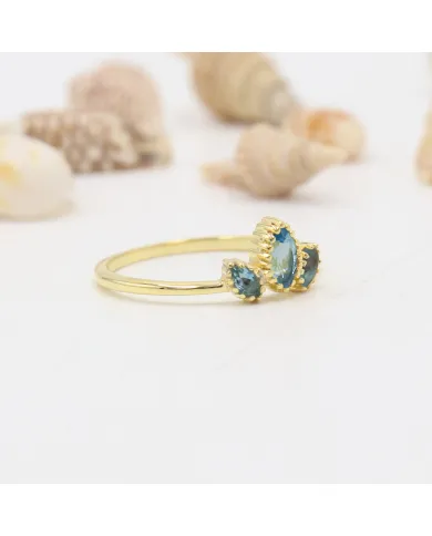 18K Gold Plated Swiss Blue Topaz Ring - Handmade Gemstone Jewelry