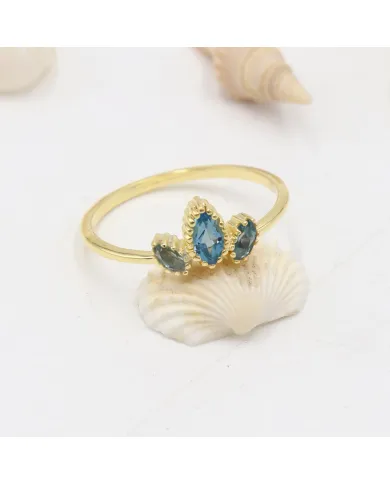 18K Gold Plated Swiss Blue Topaz Ring - Handmade Gemstone Jewelry