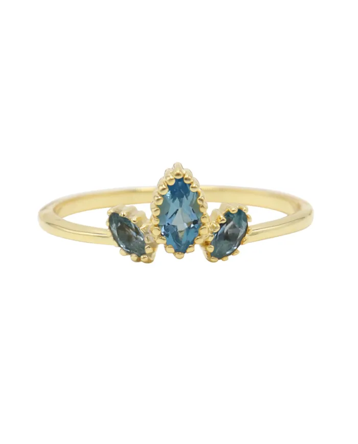 18K Gold Plated Swiss Blue Topaz Ring - Handmade Gemstone Jewelry