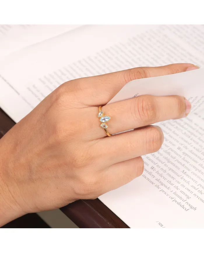 18K Gold Plated Swiss Blue Topaz Ring - Handmade Gemstone Jewelry