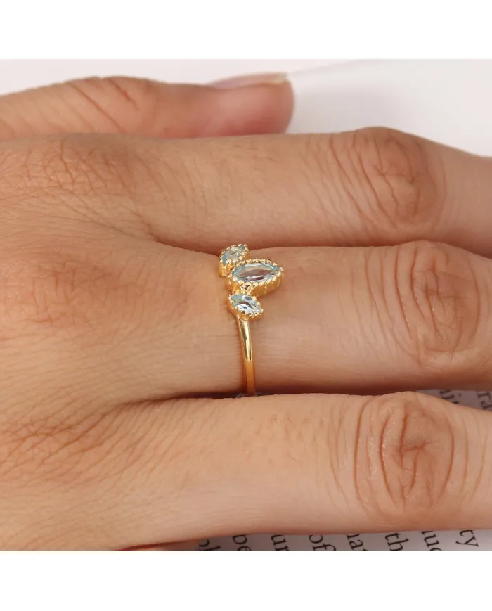 18K Gold Plated Swiss Blue Topaz Ring - Handmade Gemstone Jewelry
