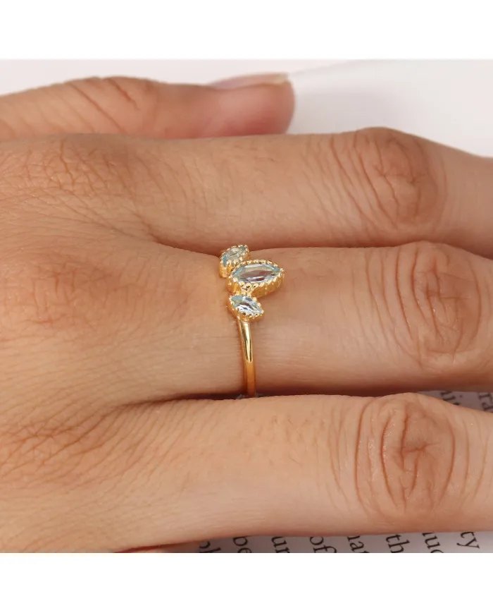 Swiss Blue Topaz Ring - Sterling Silver Handmade Ring Unique Ring for Women