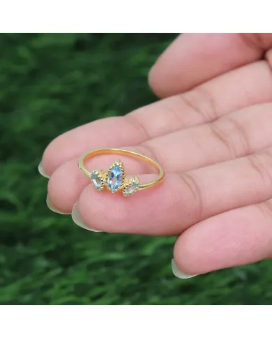 18K Gold Plated Swiss Blue Topaz Ring - Handmade Gemstone Jewelry
