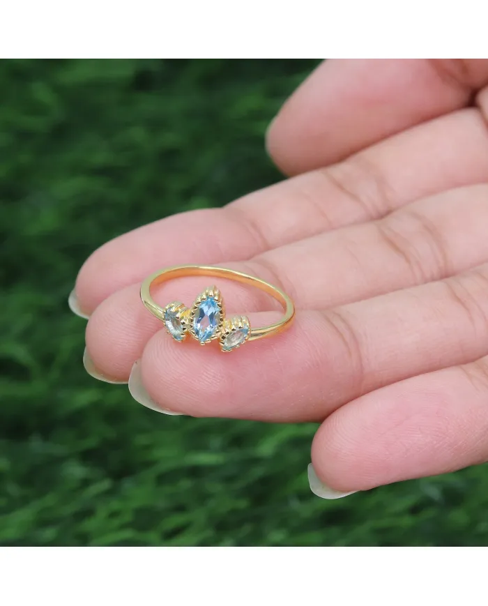 18K Gold Plated Swiss Blue Topaz Ring - Handmade Gemstone Jewelry