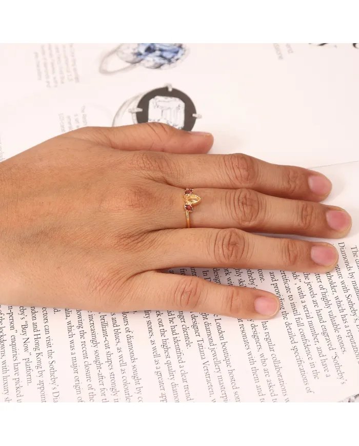 Citrine Gemstone Ring - Sterling Silver Gold Plated Ring Garnet Ring Handmade Dainty Jewelry
