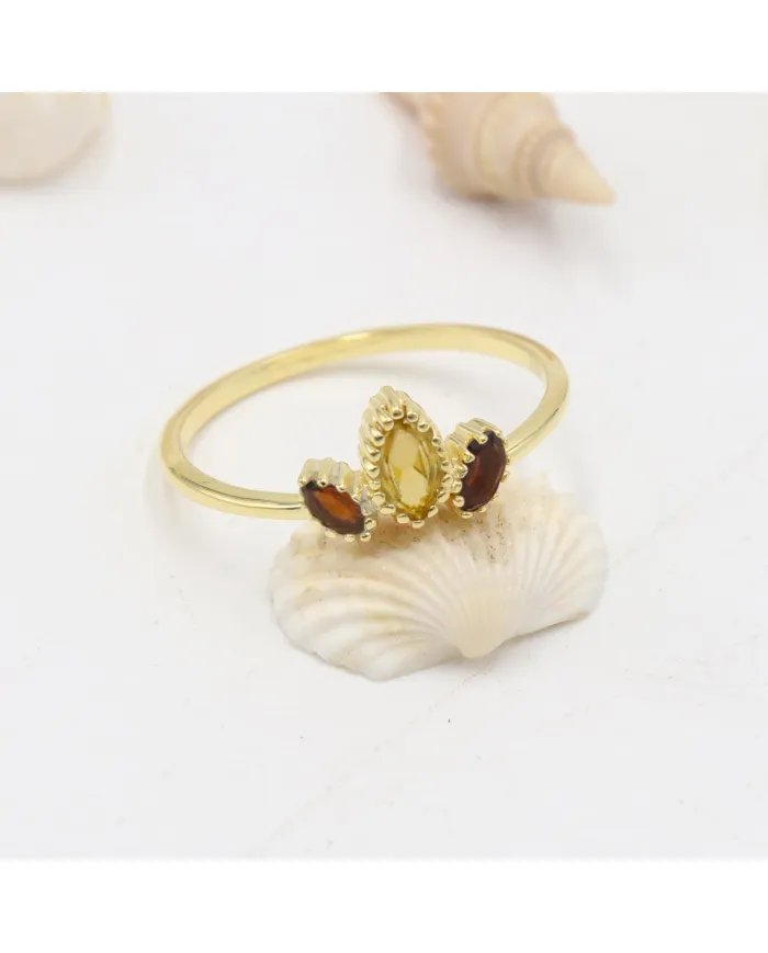 Citrine Gemstone Ring - Sterling Silver Gold Plated Ring Garnet Ring Handmade Dainty Jewelry
