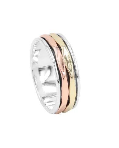 Brass and Copper Spinner Ring – 925 Sterling Silver Handmade Fidget Jewelry