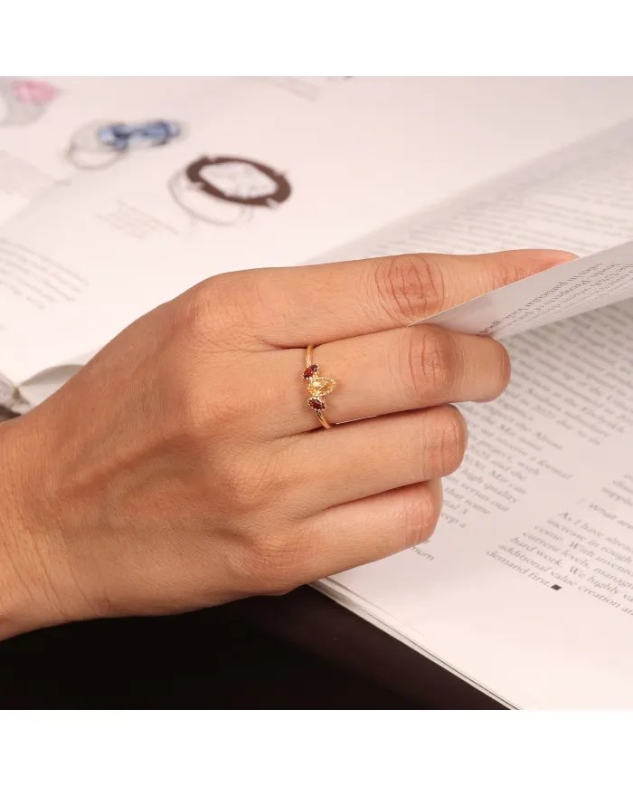 Citrine Gemstone Ring - Sterling Silver Gold Plated Ring Garnet Ring Handmade Dainty Jewelry