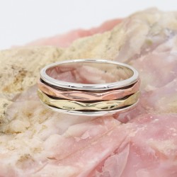 925 Sterling Silver Brass and Copper Spinner Ring, Meditation Spinner Ring