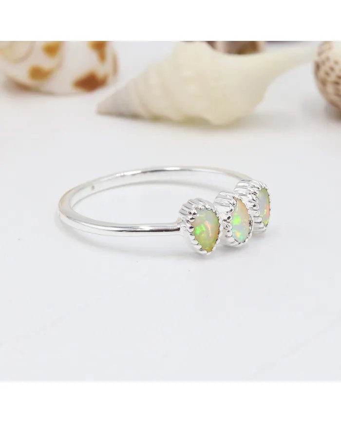 Natural Ethiopian Opal Ring – Handmade Sterling Silver Minimalist Dainty Ring for Women