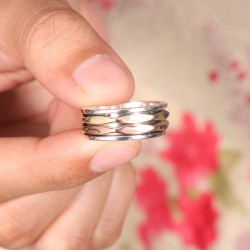 925 Sterling Silver Brass and Copper Spinner Ring, Meditation Spinner Ring